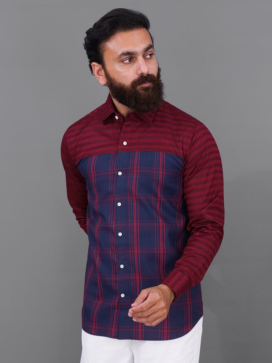 

FRENCH CROWN Men Standard Checked Cotton Casual Shirt, Blue