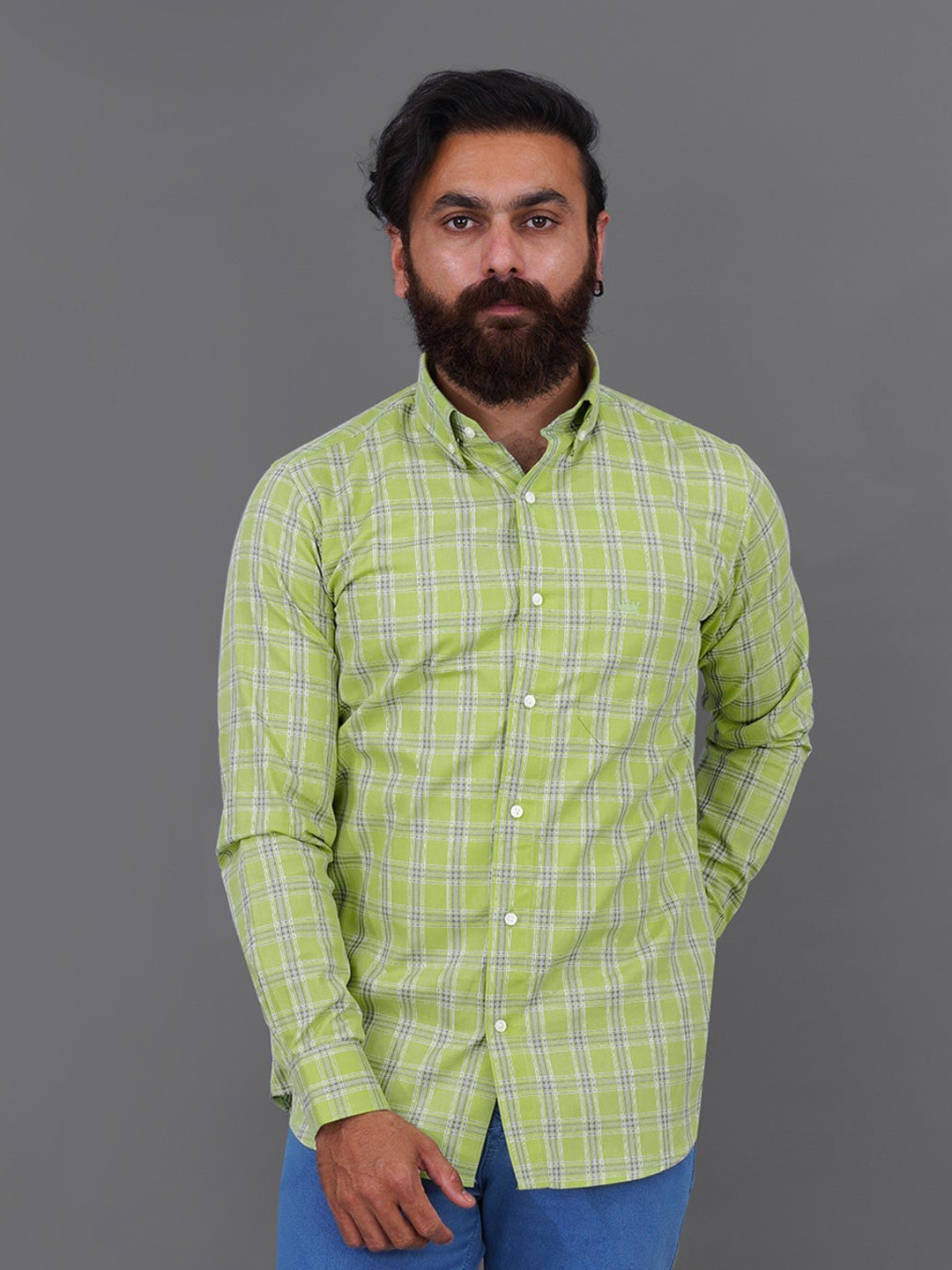 

FRENCH CROWN Men Standard Checked Cotton Casual Shirt, Green