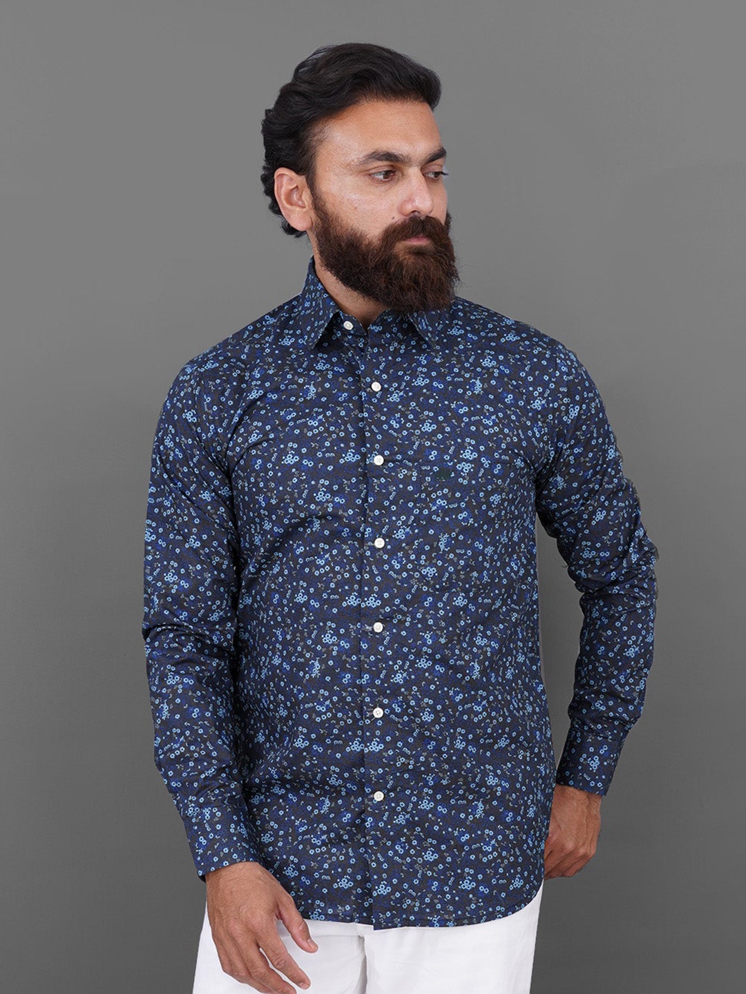 

FRENCH CROWN Men Floral Printed Cotton Casual Shirt, Blue