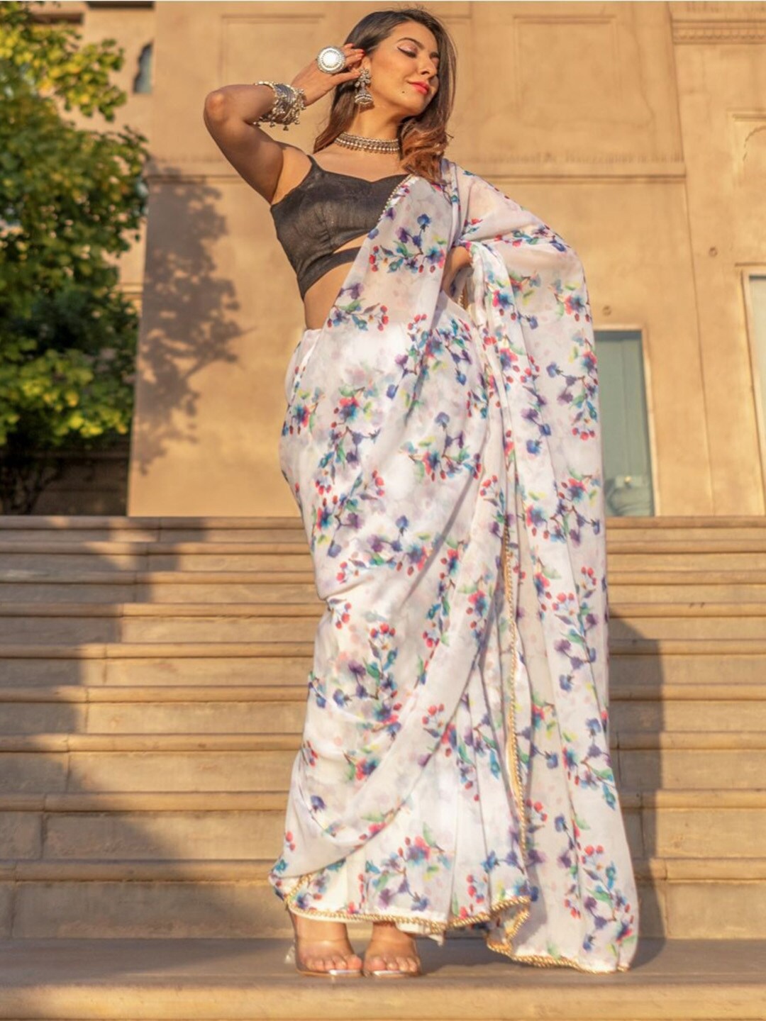 

Lavanya The Label Floral Saree, White