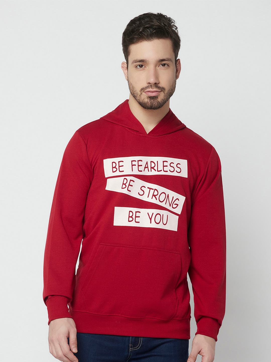 

ELEGANCE Men Printed Cotton Hooded Sweatshirt, Maroon