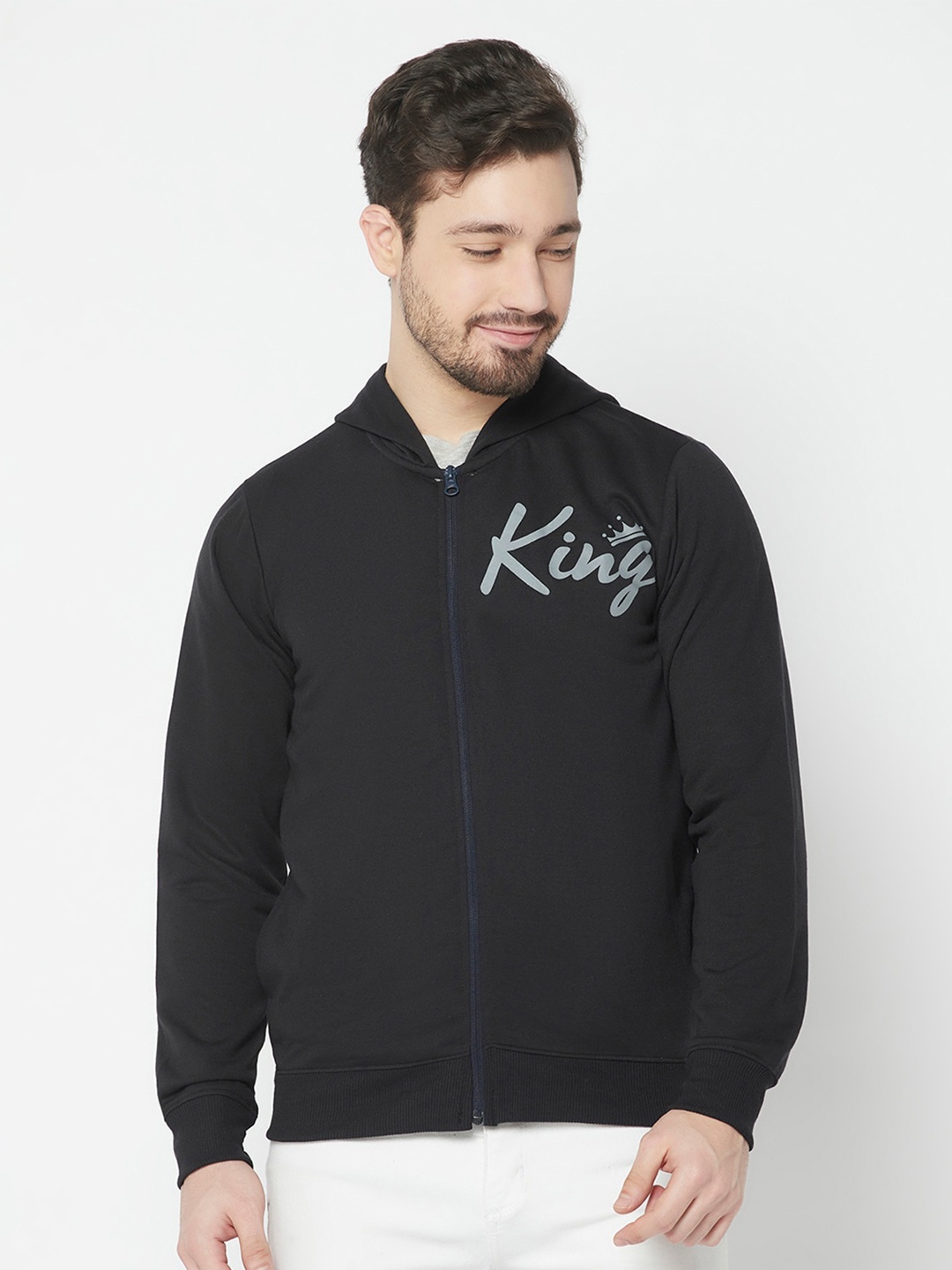 

ELEGANCE Men Black Cotton Hooded Sweatshirt