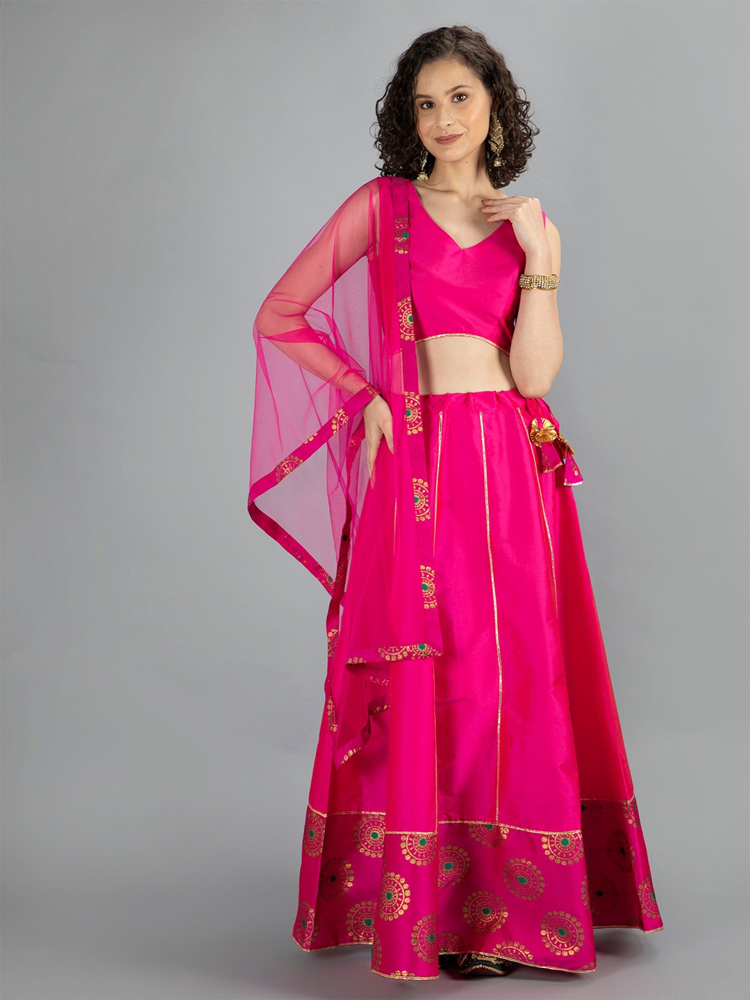 

NEUDIS Woven Design Ready to Wear Lehenga & Blouse With Dupatta, Pink