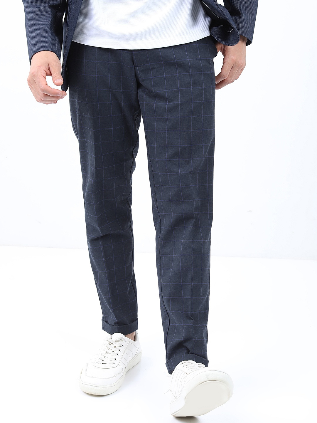 

HIGHLANDER Men Elasticated Waist Band and Turn Up Hem Smart Formal Trouser, Navy blue