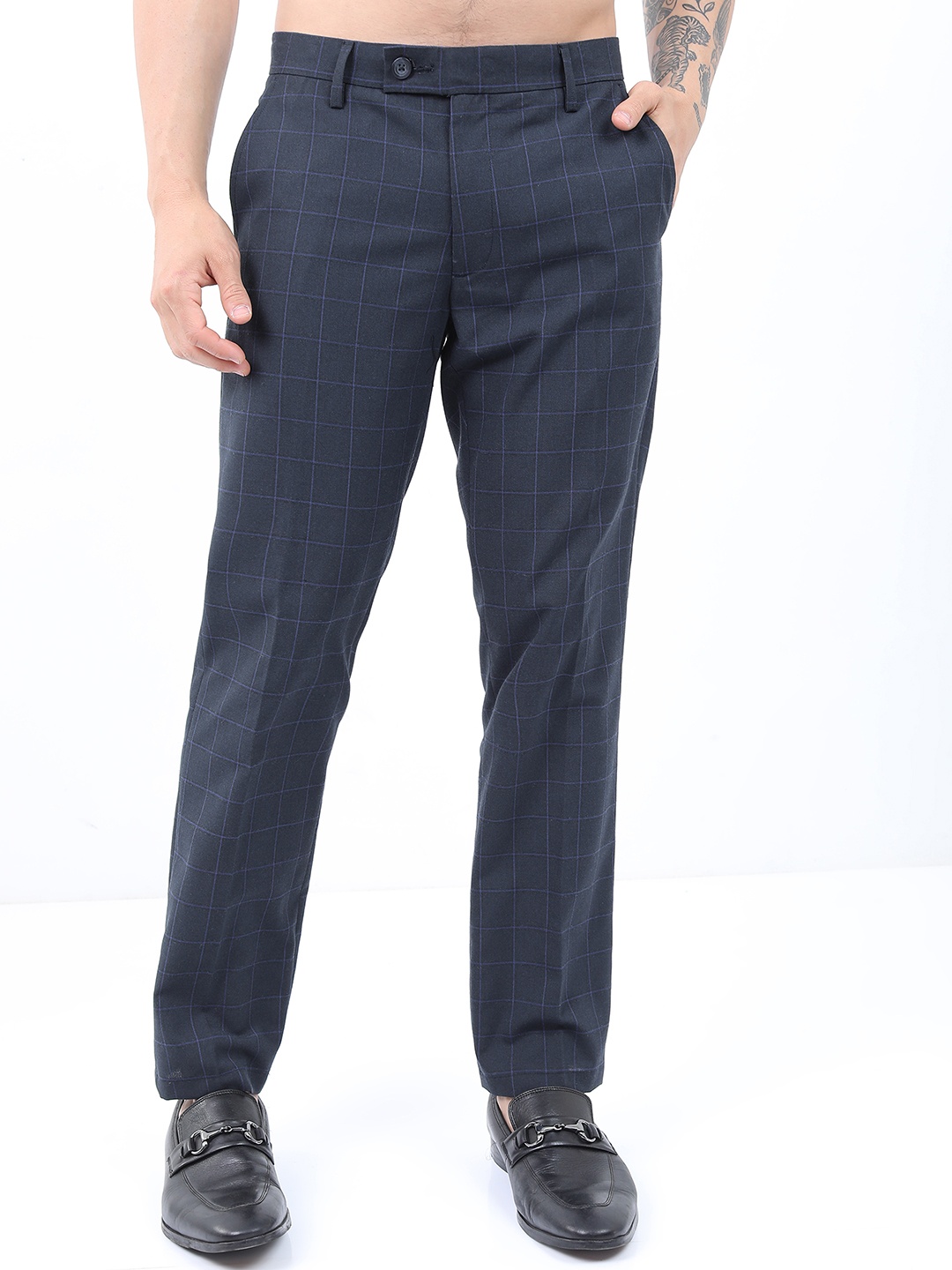 

Highlander Men Elasticated Waist Band & Turn Up Hem Smart Formal Trouser, Navy blue