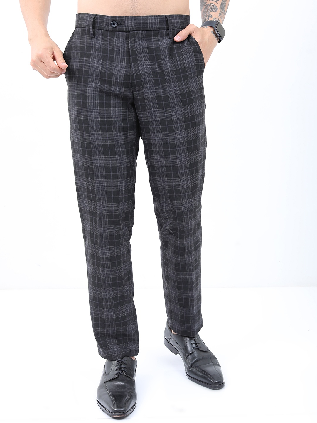 

Highlander Men Smart Formal Trousers with Elasticated Waist Band & Turn Up Hem, Black