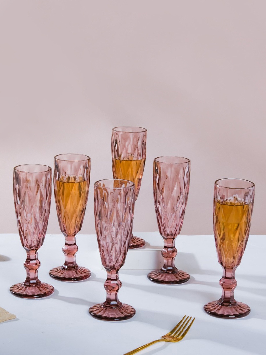 

Nestasia Mauve Set Of 6 Textured Crystal Champagne Juice Glass 150 ml Each