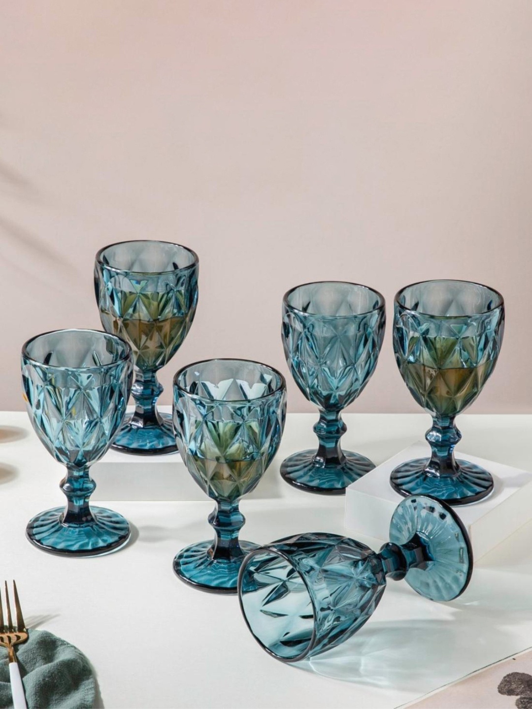 

Nestasia Blue Set of 6 Textured Wine Glasses 300 ml