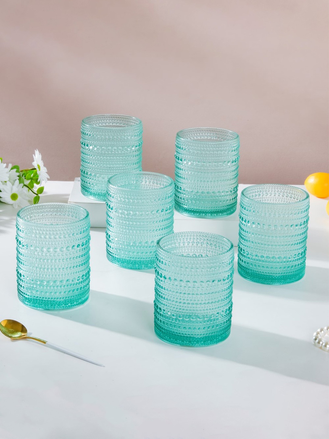 

Nestasia Turquoise Blue Set Of 6 Bubbles Texture Juice Glasses 250 ml each