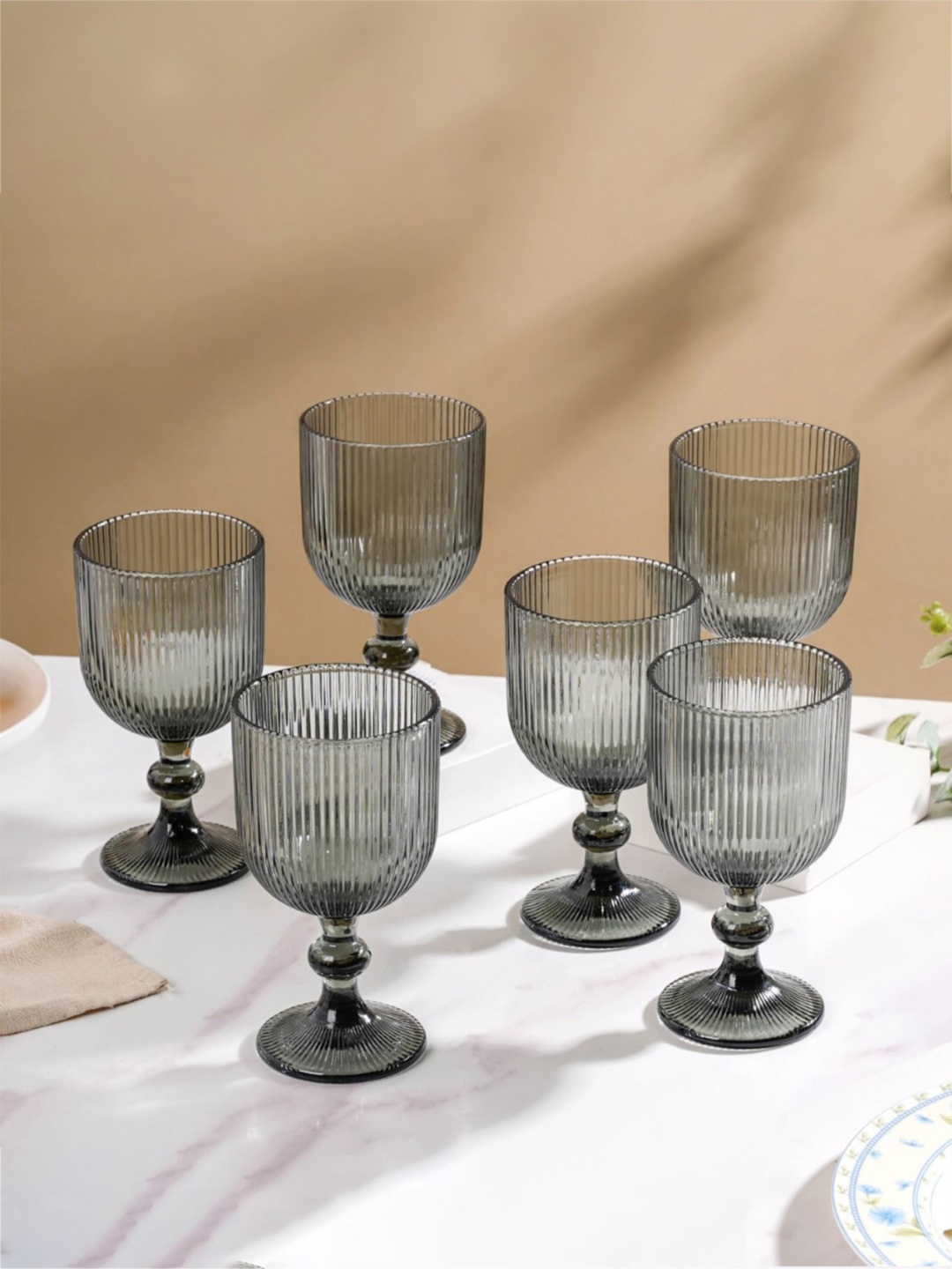 

Nestasia Grey Set Of 6 Ribbed Wine Glass 300 ml Each