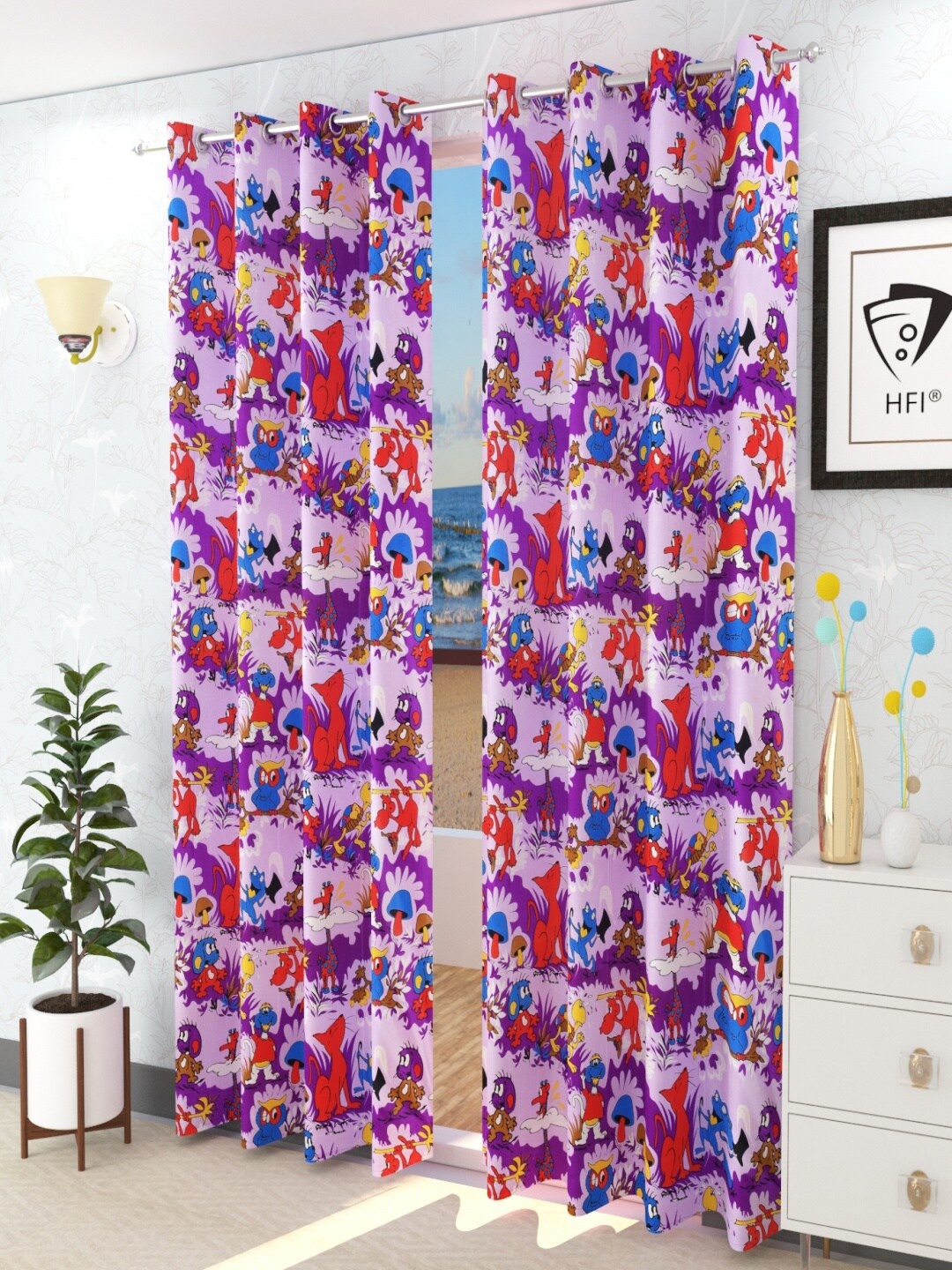 

Homefab India Purple & Red Set of 2 Long Door Curtain