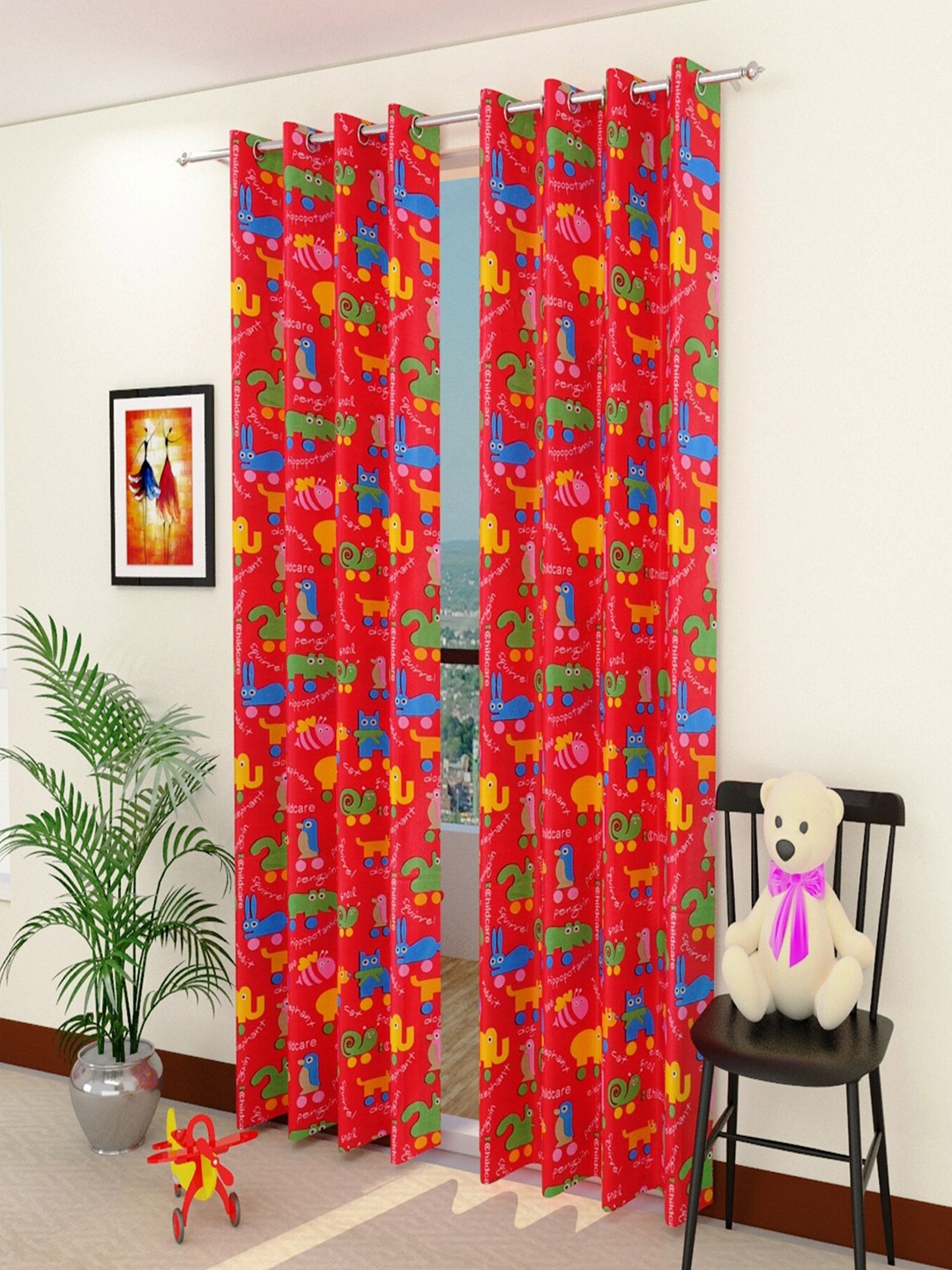 

Homefab India Red & Blue Set of 2 Door Curtains 7 Feet