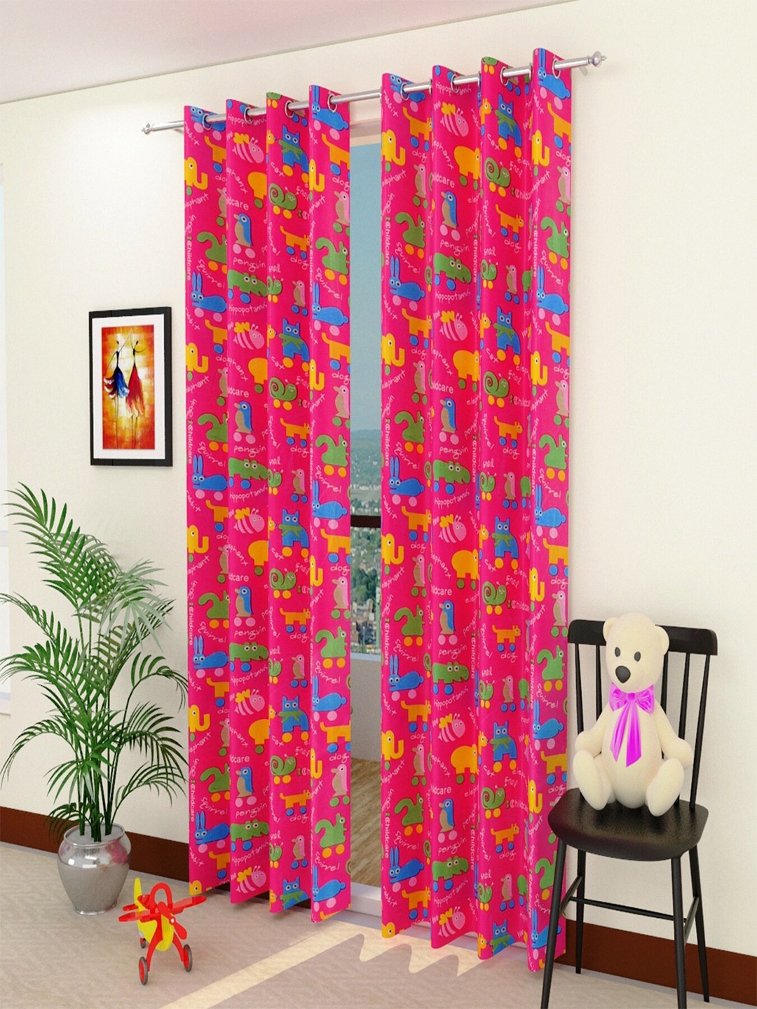 

Homefab India Pink & Blue Set of 2 Long Door Curtains 9 Feet