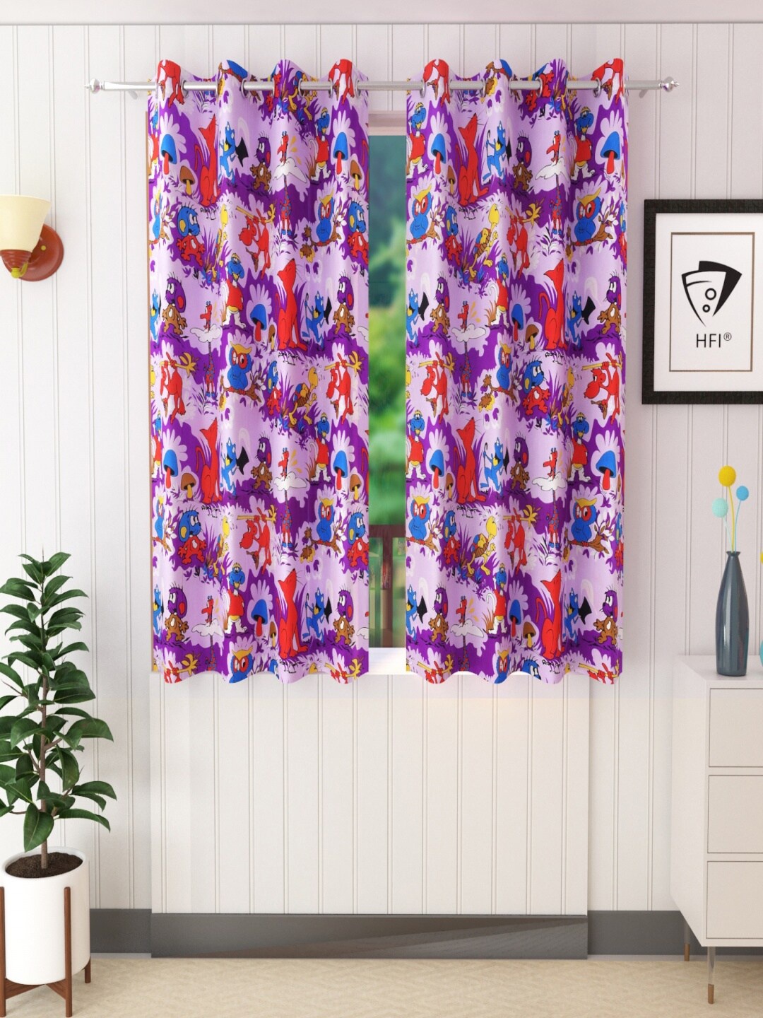 

Homefab India Purple & Red Set of 2 Window Curtains 5 Feet