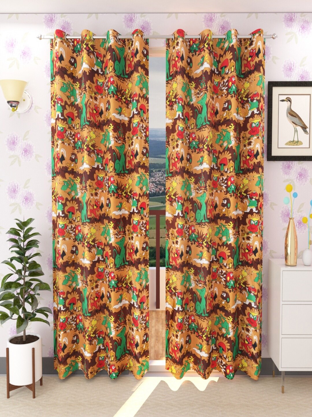 

Homefab India Brown & Green Set of 2 Long Door Curtains 9 Feet