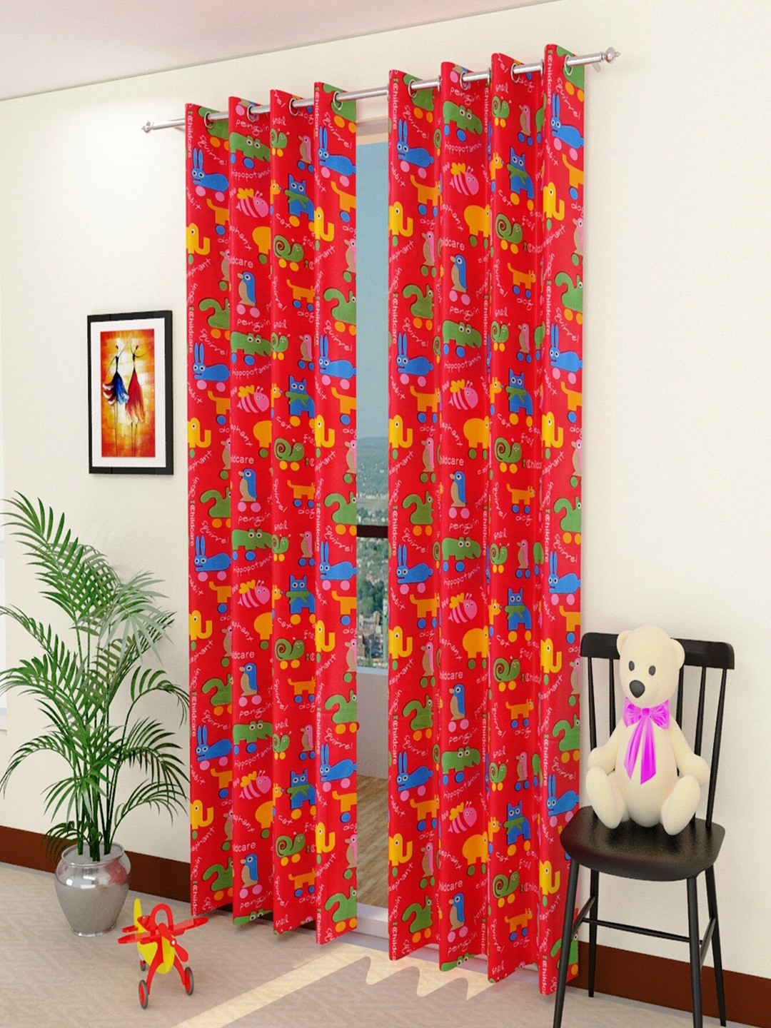 

Homefab India Red & Blue Set of 2 Long Door Curtains 9 Feet