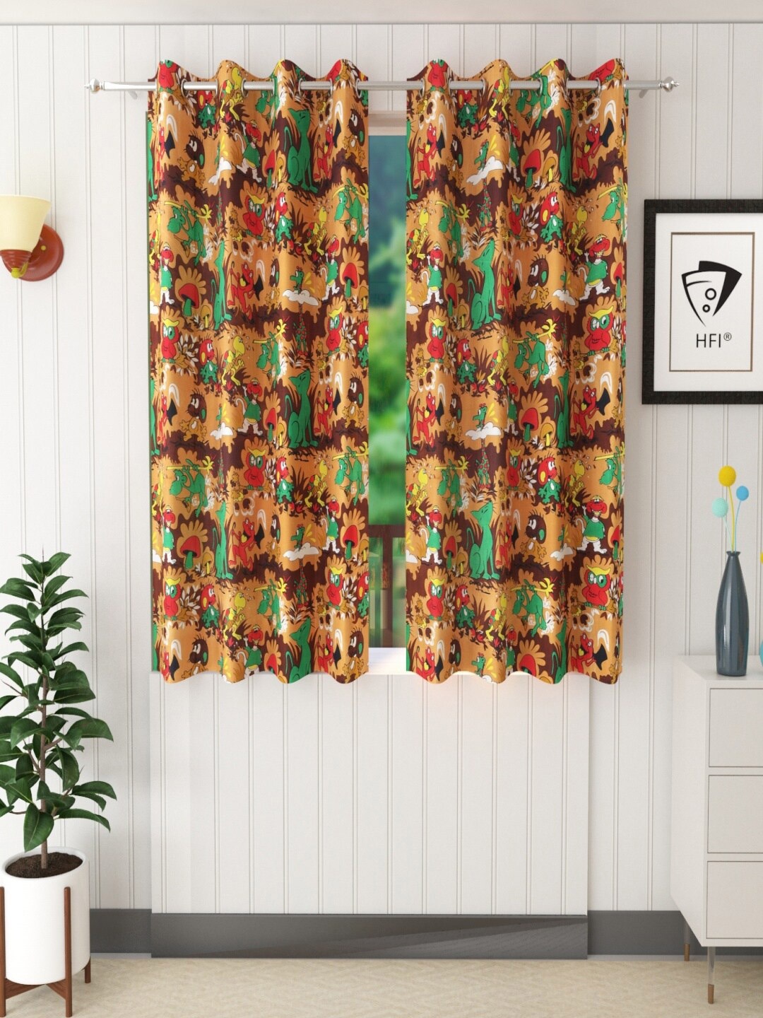 

Homefab India Brown & Green Set of 2 Window Curtains 5 Feet