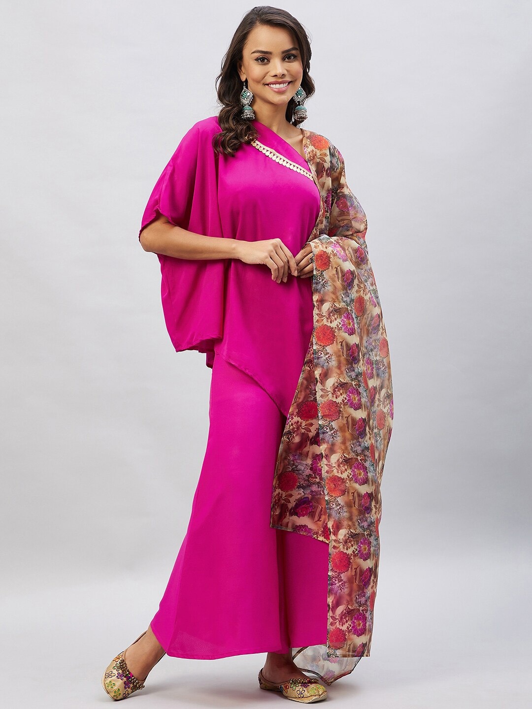 

InWeave Women Layered Kurta with Palazzos & Dupatta, Magenta