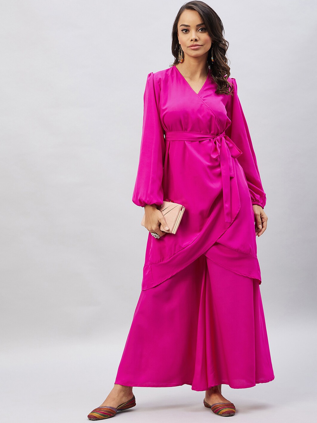 

InWeave Women Angrakha Kurta with Palazzos, Magenta