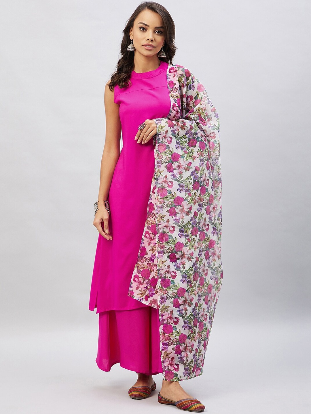 

InWeave Women Kurta with Palazzos & With Dupatta, Magenta