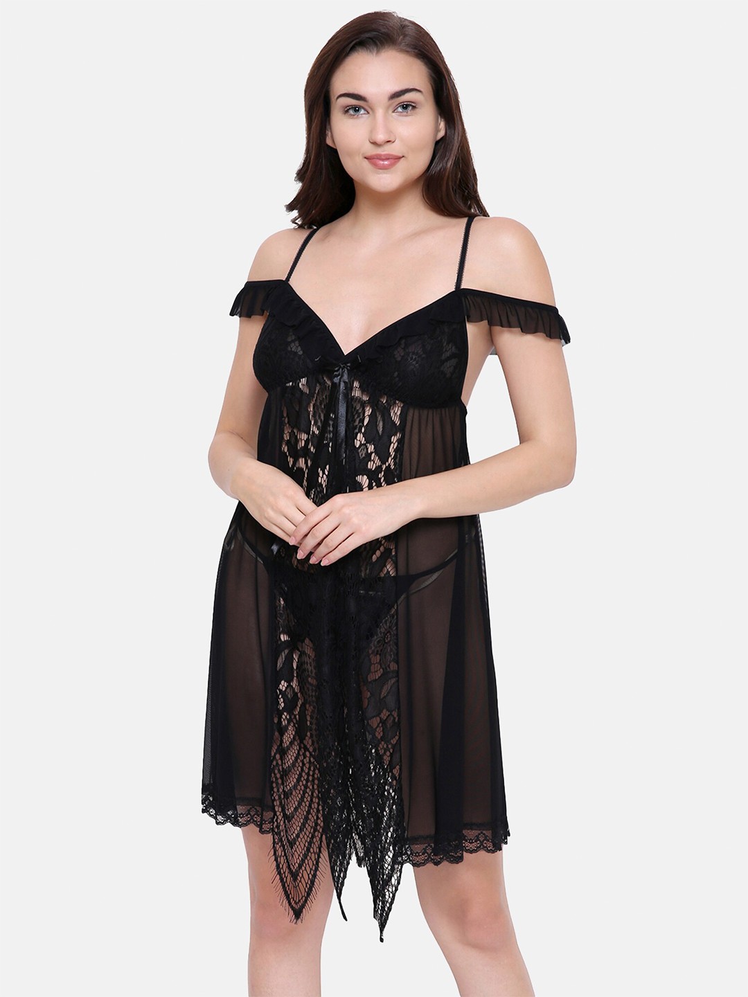 

FashionRack Self Design Net Baby Doll, Black