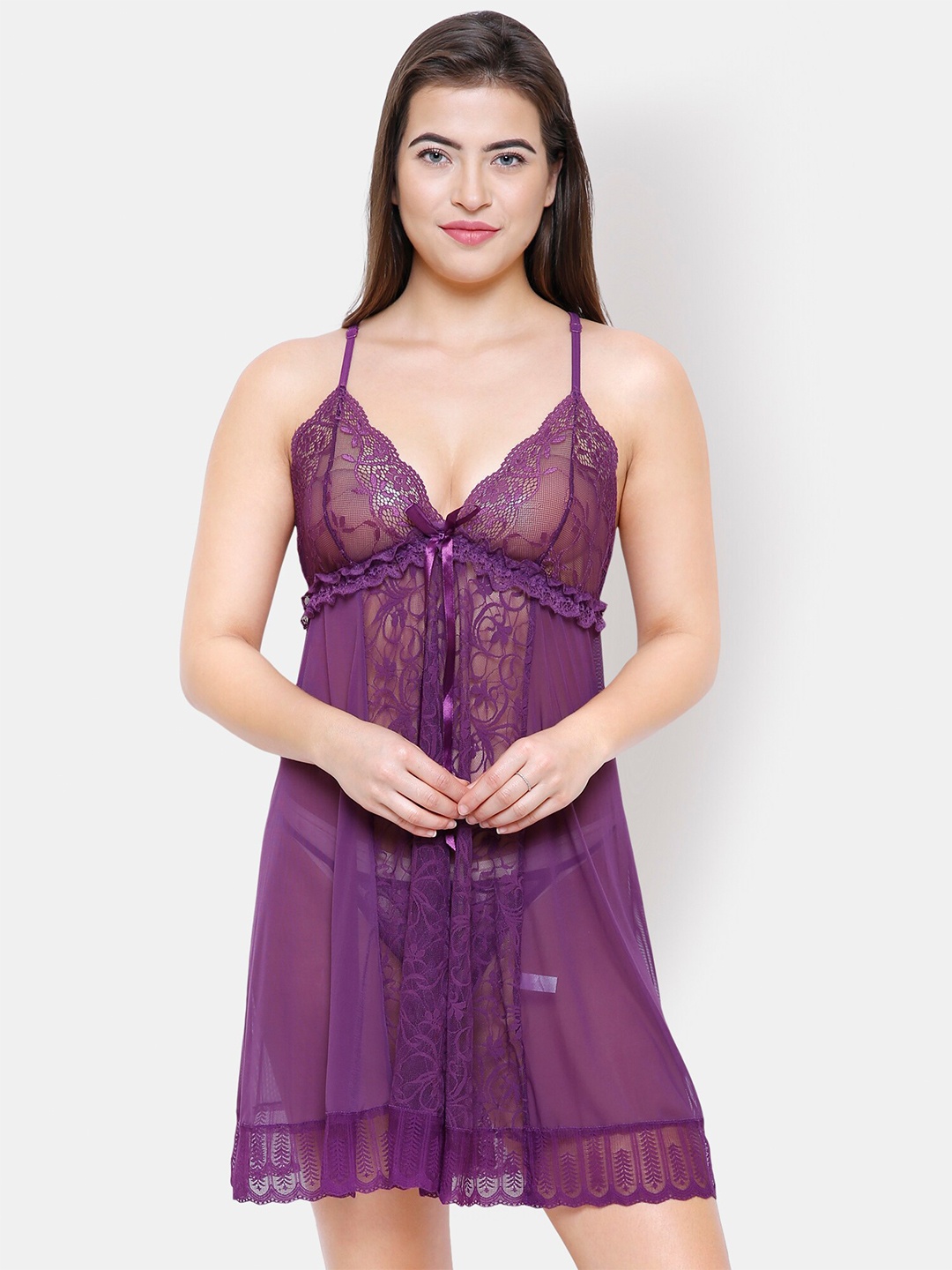 

FashionRack Self Design Net Baby Doll, Purple