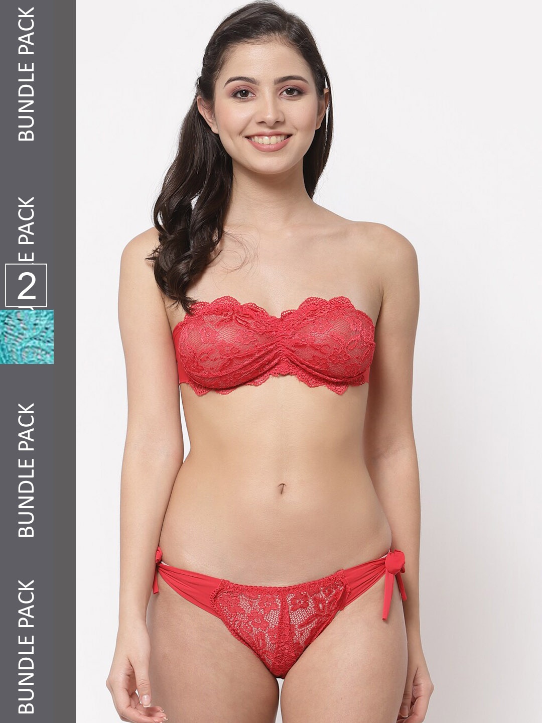 

College Girl Pack Of 2 Self-Design Lace Lingerie Set, Sea green
