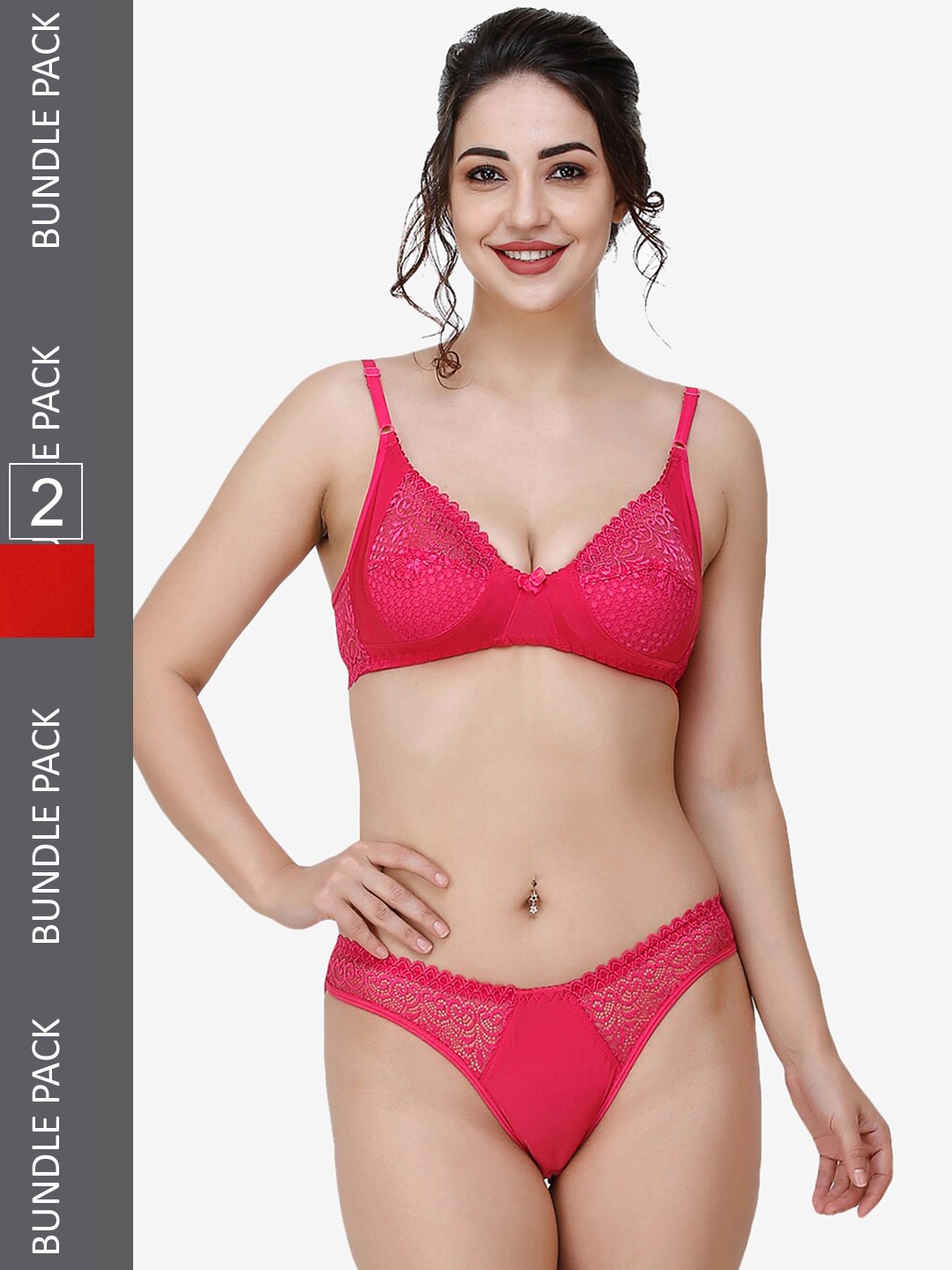 

Docare Pack Of 2 Self-Design Lingerie Set, Red