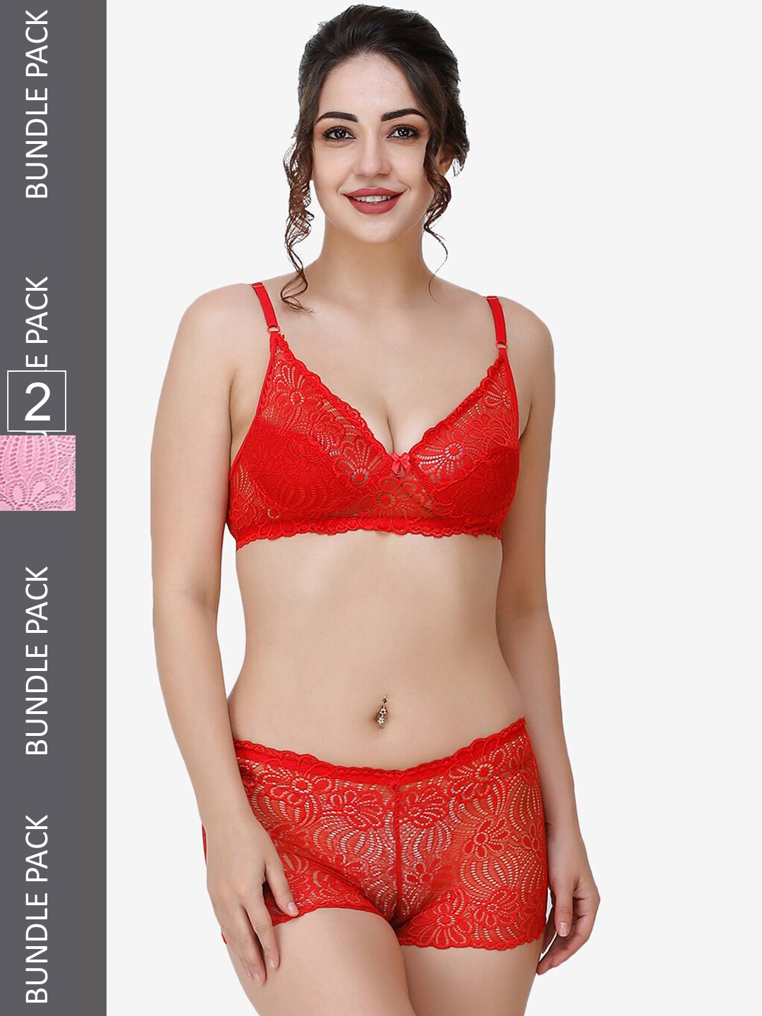 

Docare Pack Of 2 Self-Design Lingerie Set, Red