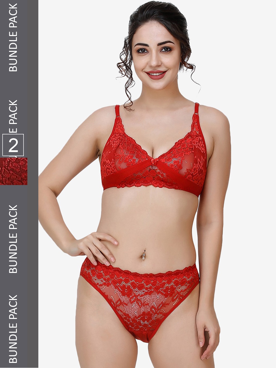 

Docare Pack Of 2 Self-Design Lingerie Set, Red