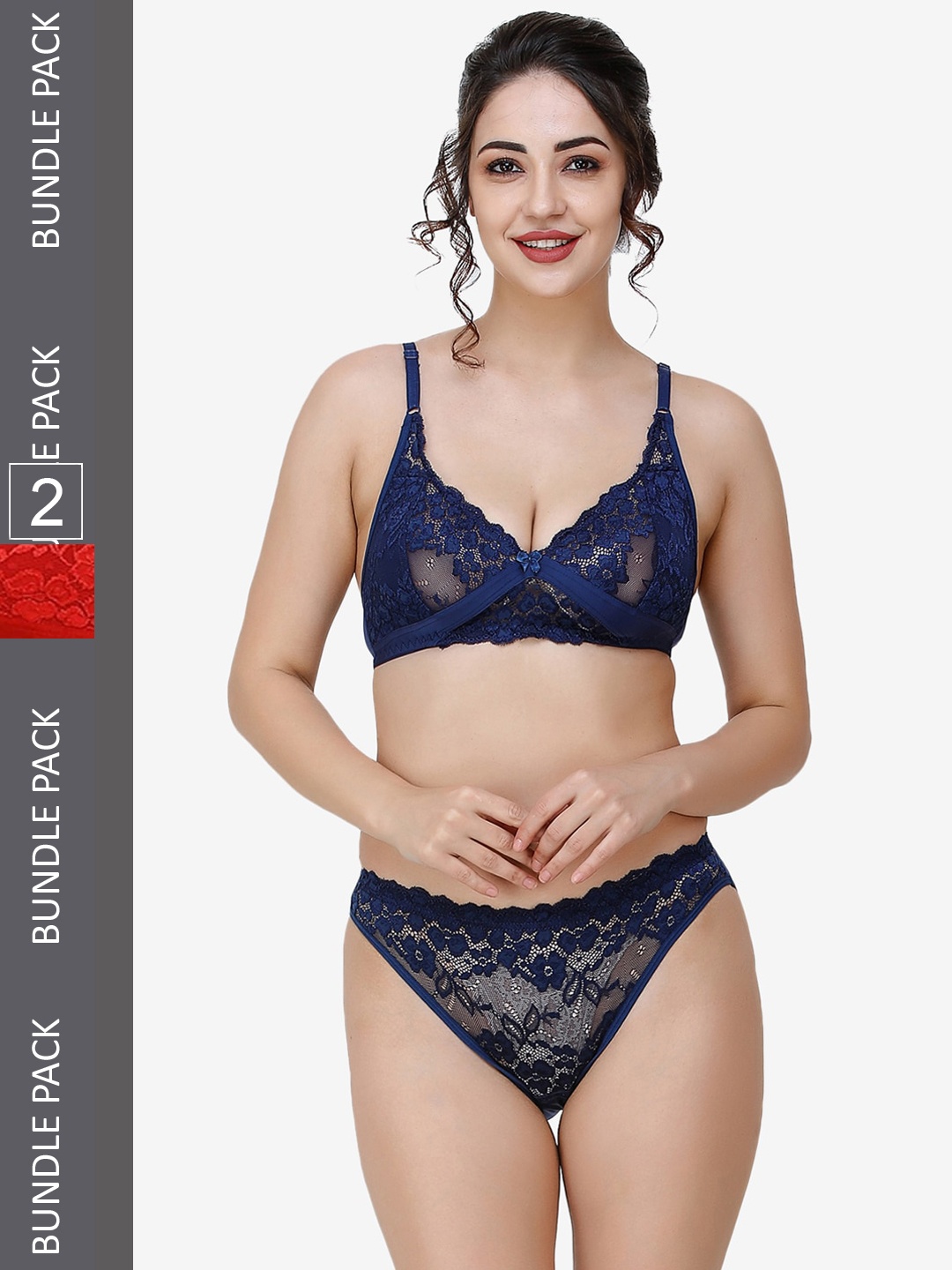 

Docare Pack Of 2 Self-Design Lingerie Set, Navy blue
