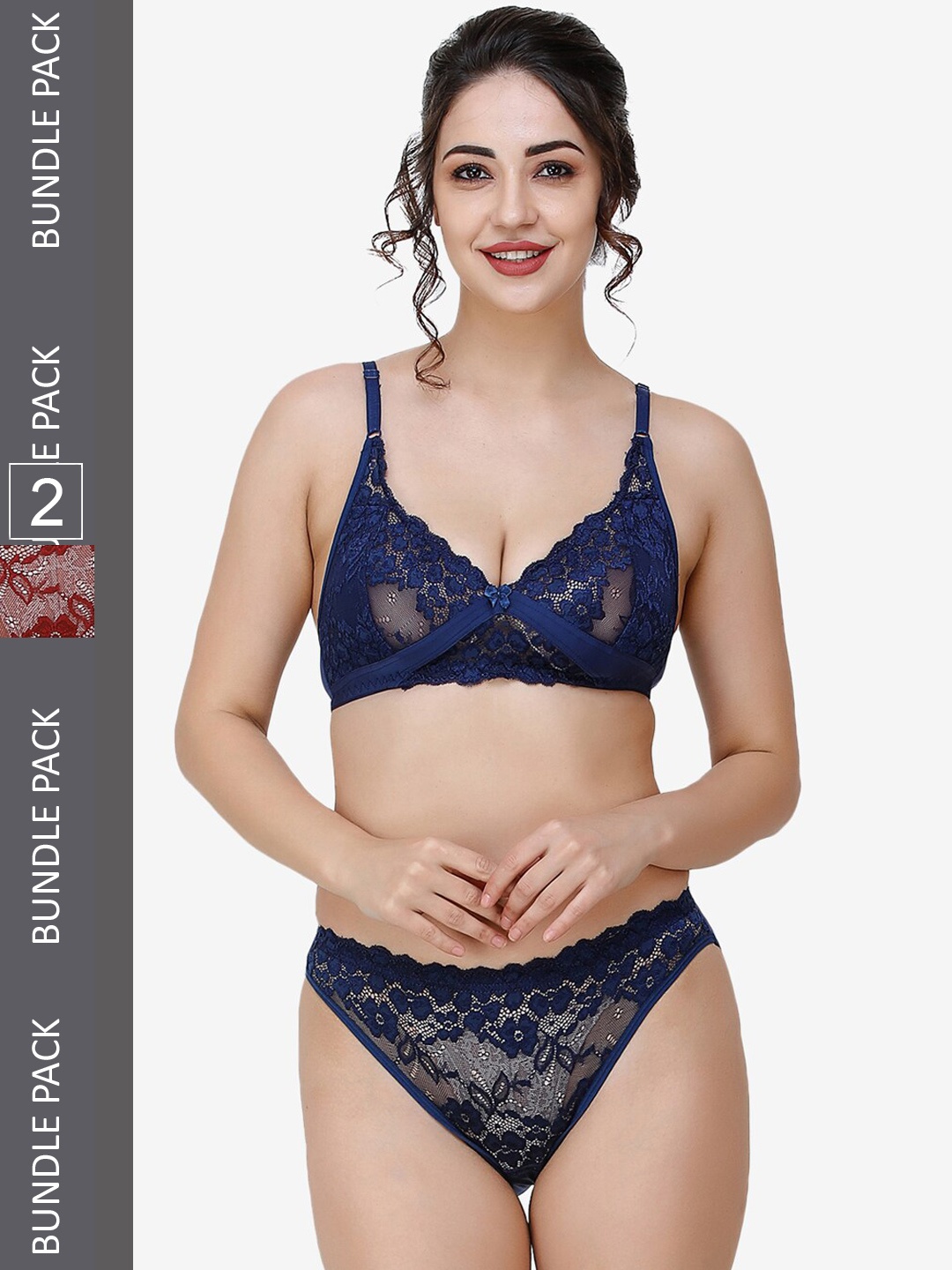 

Docare Pack Of 2 Self-Design Lingerie Set, Maroon