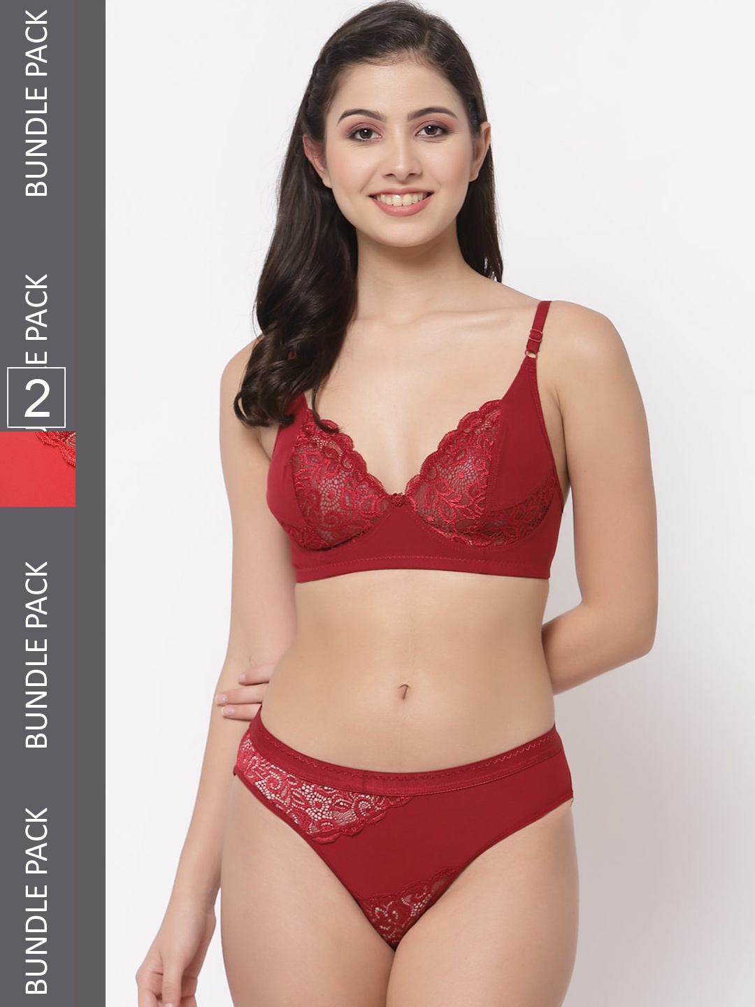 

Docare Pack Of 2 Self-Design Lingerie Set, Maroon
