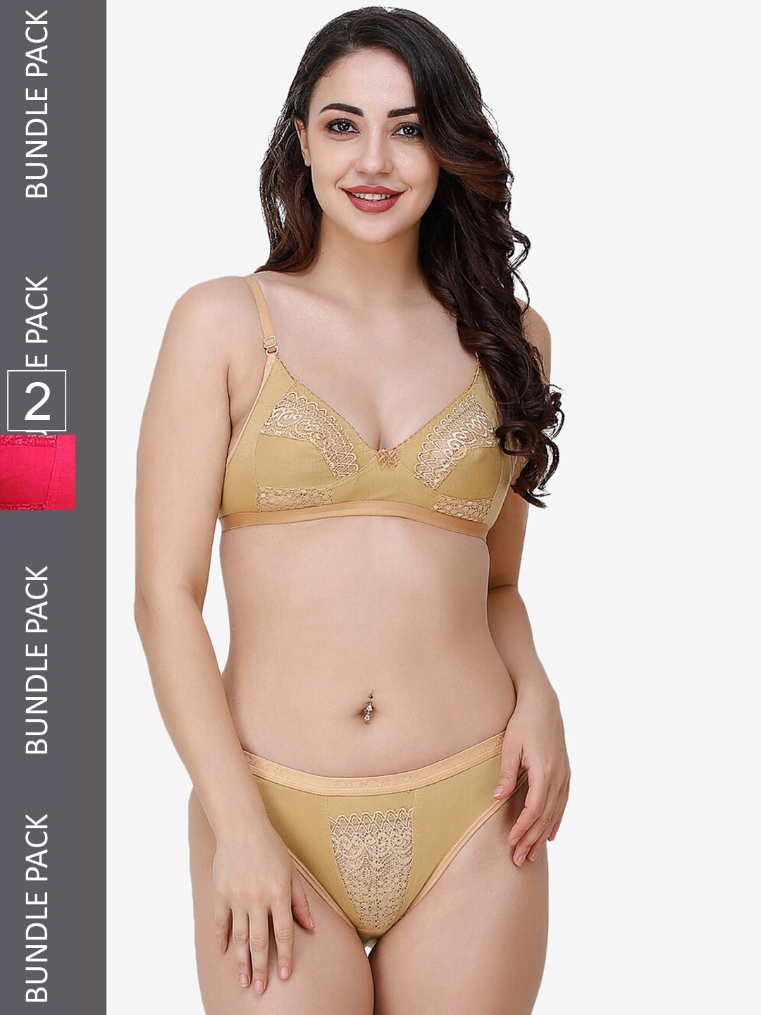 

Docare Pack Of 2 Self-Design Lingerie Set, Gold