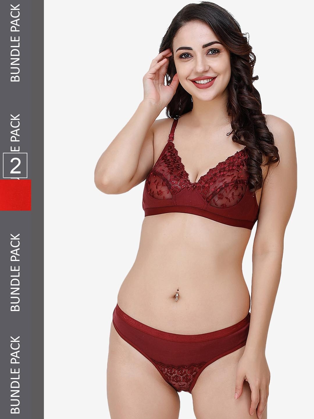 

Docare Pack Of 2 Self-Design Lingerie Set, Maroon
