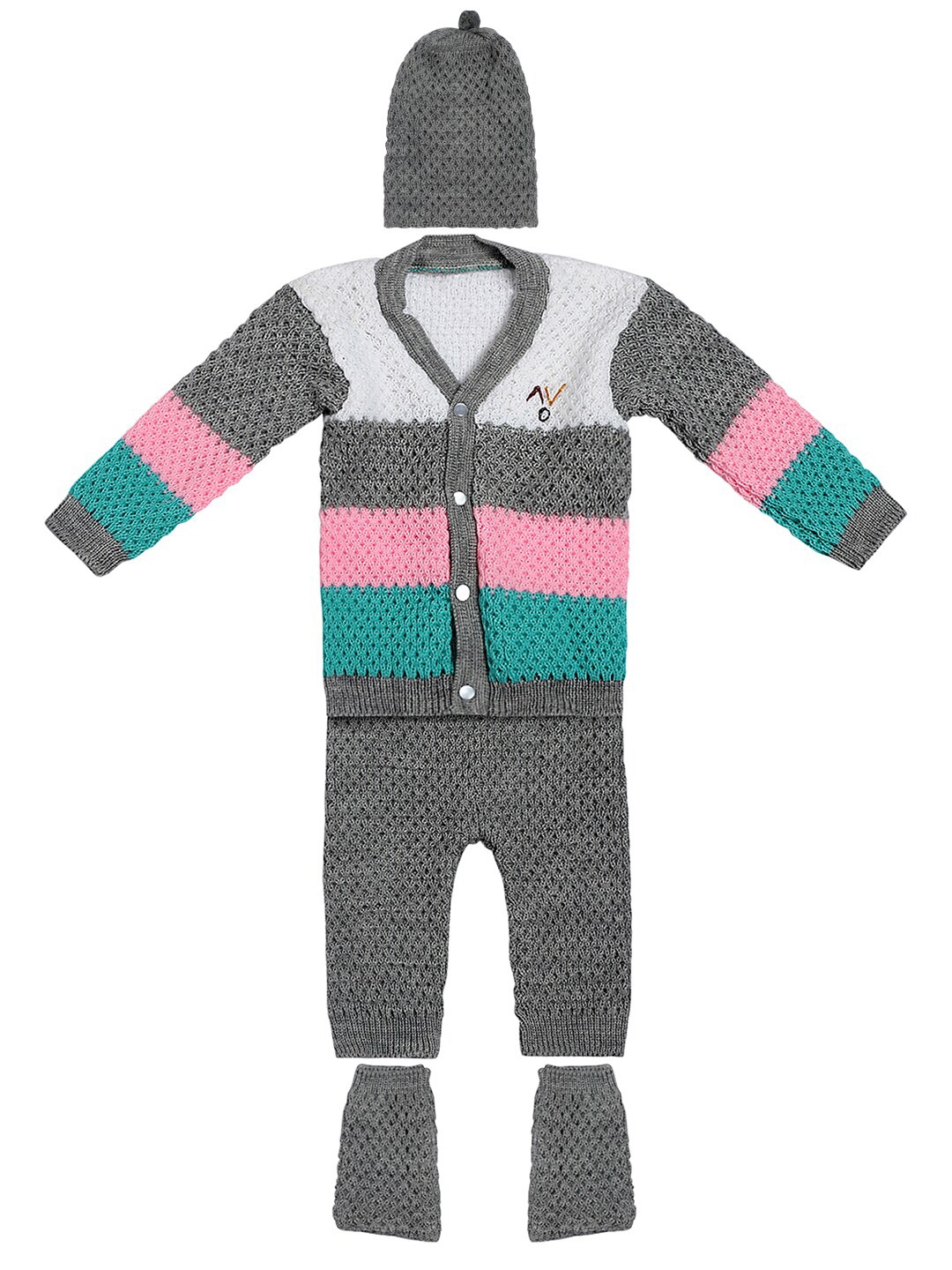 

Superminis Kids Striped Woolen Shirt, Trousers ,Booties & Cap, Grey