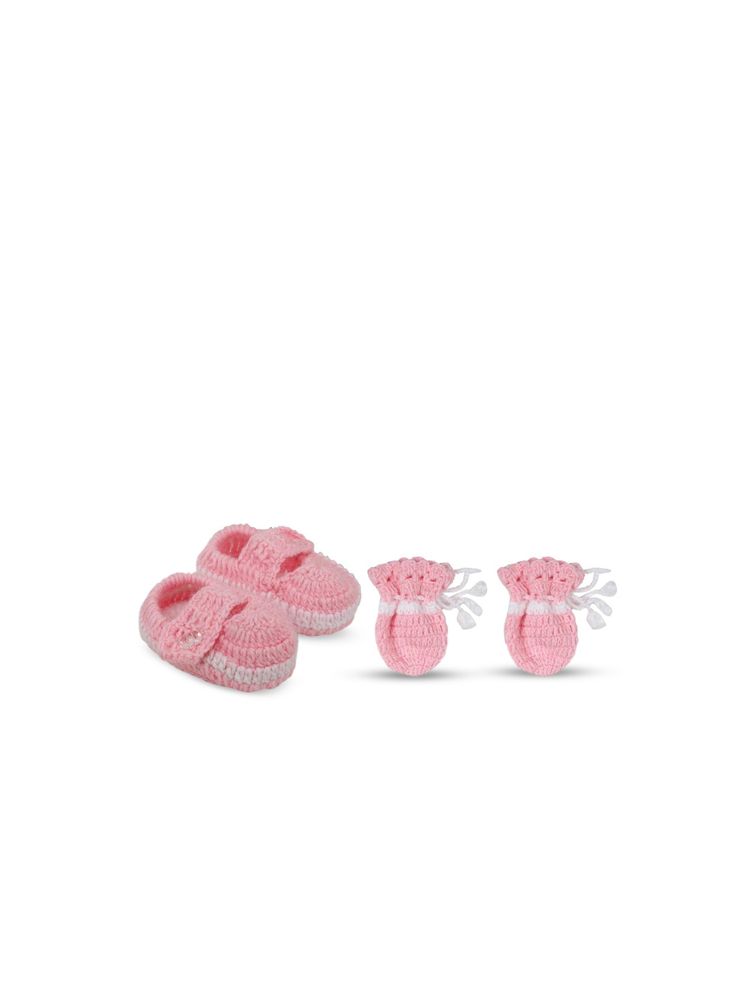 

Superminis Infants Knitted Pure Wool Booties With Mitten Set, Pink