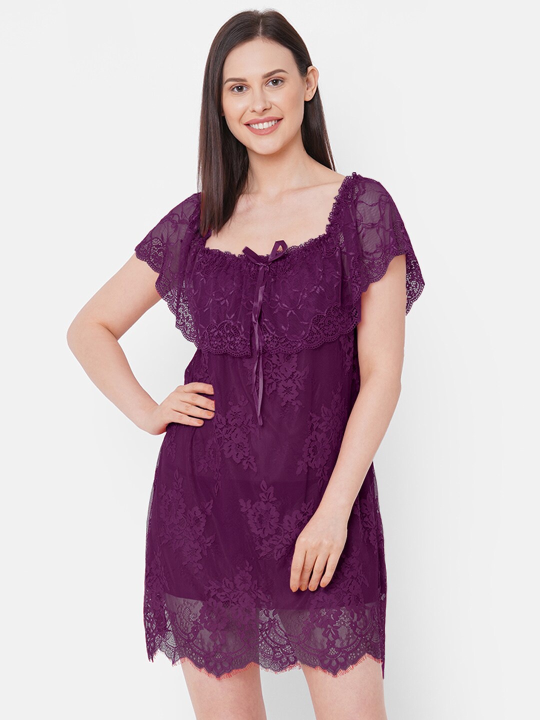 

FashionRack Self Design Net Baby Doll, Purple