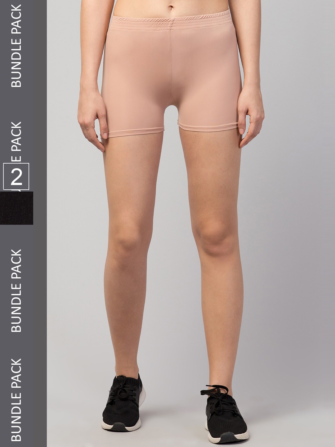 

Apraa & Parma Women Pack of 2 Skinny Fit Cycling Sports Shorts with e-Dry Technology, Beige