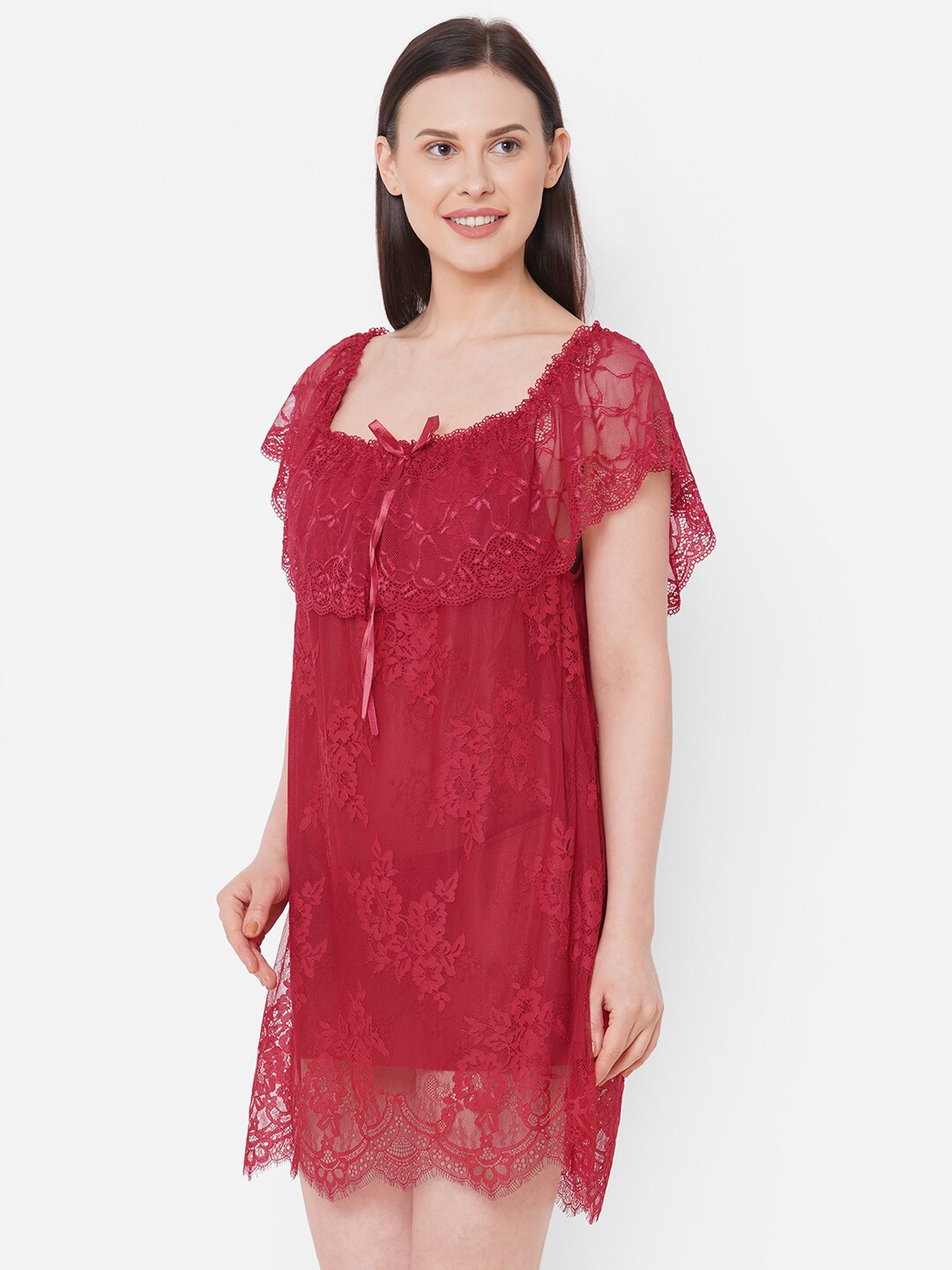 

FashionRack Self Design Net Baby Doll, Maroon