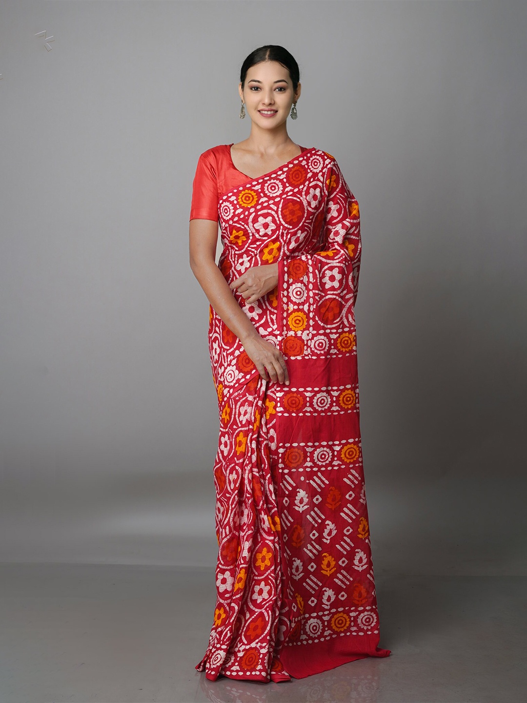 

Unnati Silks Batik Pure Cotton Kota Saree, Red