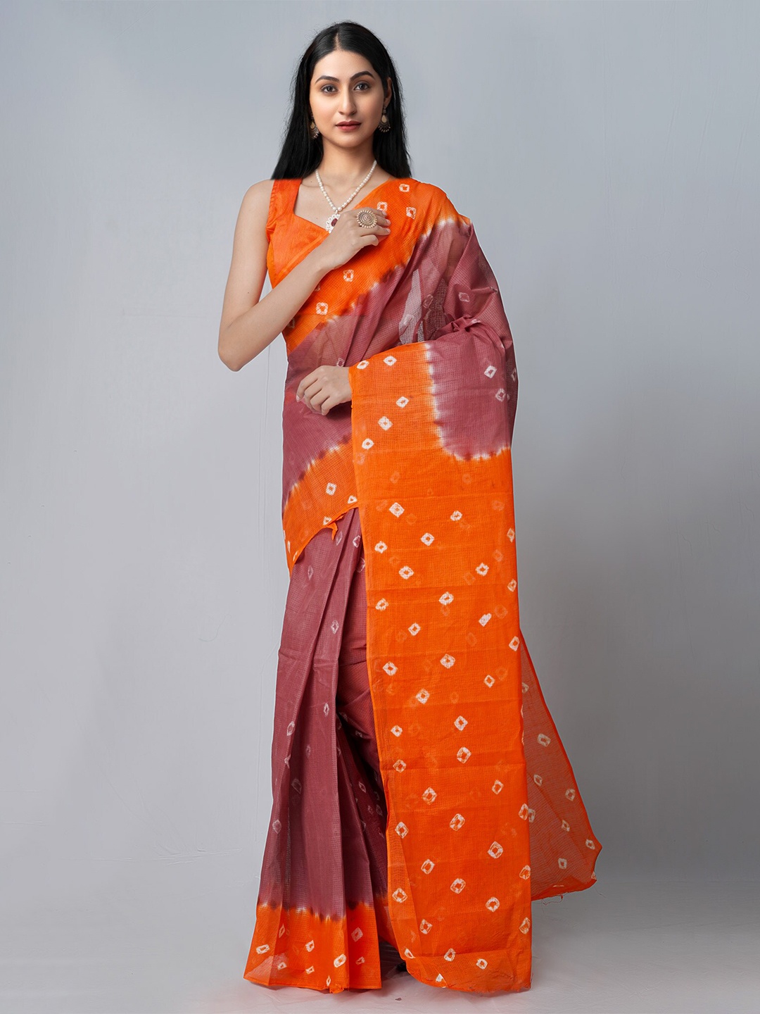 

Unnati Silks Bandhani Print Pure Cotton Kota Saree, Brown