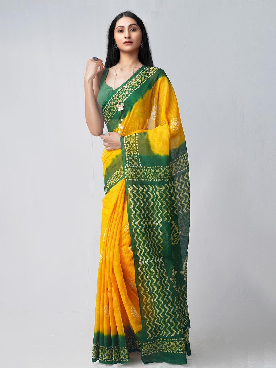 

Unnati Silks Batik Pure Cotton Kota Saree, Yellow