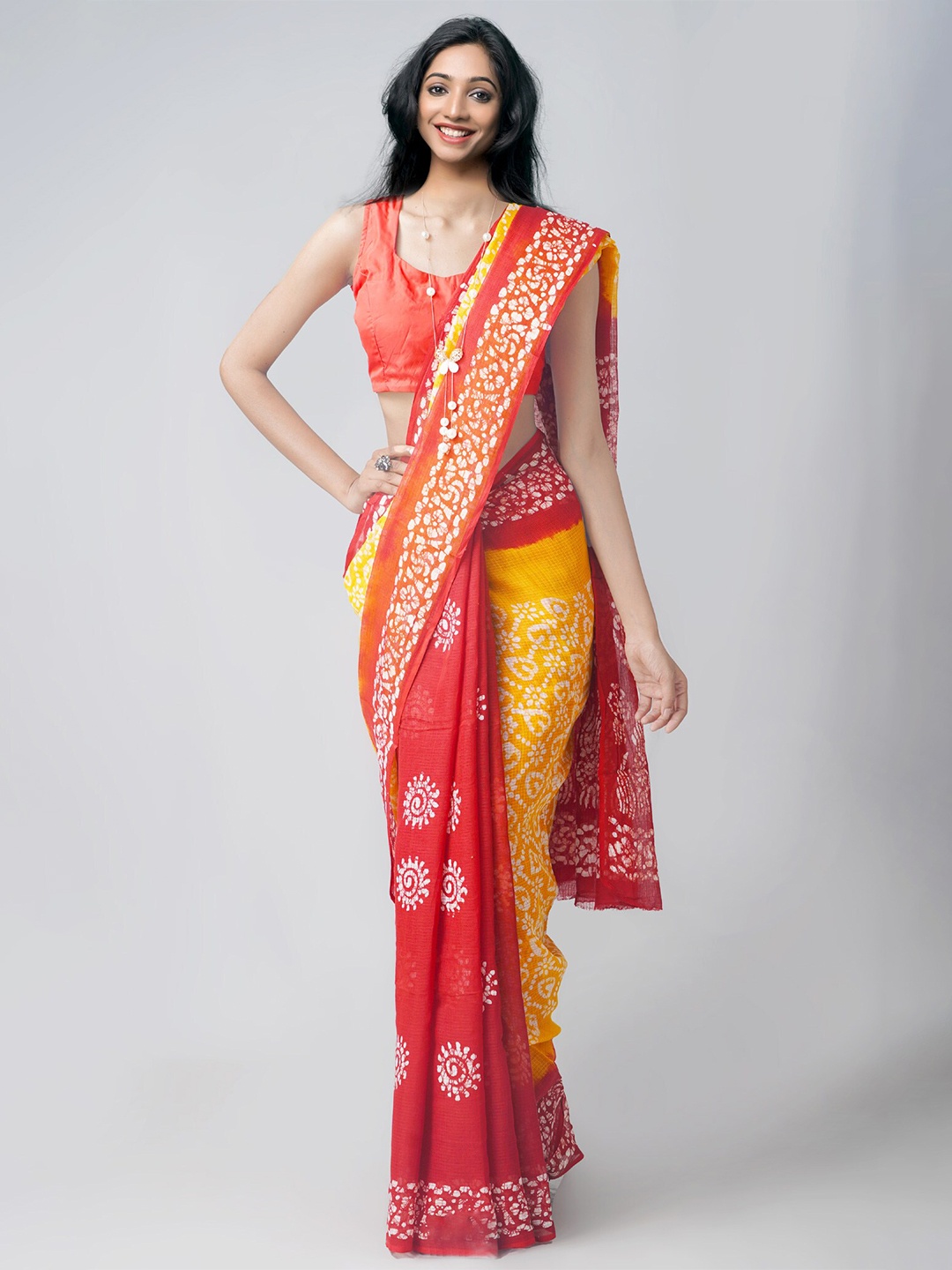 

Unnati Silks Batik Pure Cotton Kota Saree, Yellow