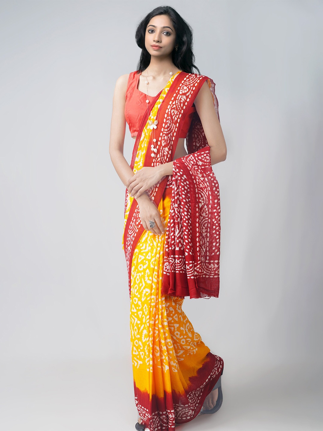 

Unnati Silks Batik Pure Cotton Kota Saree, Yellow