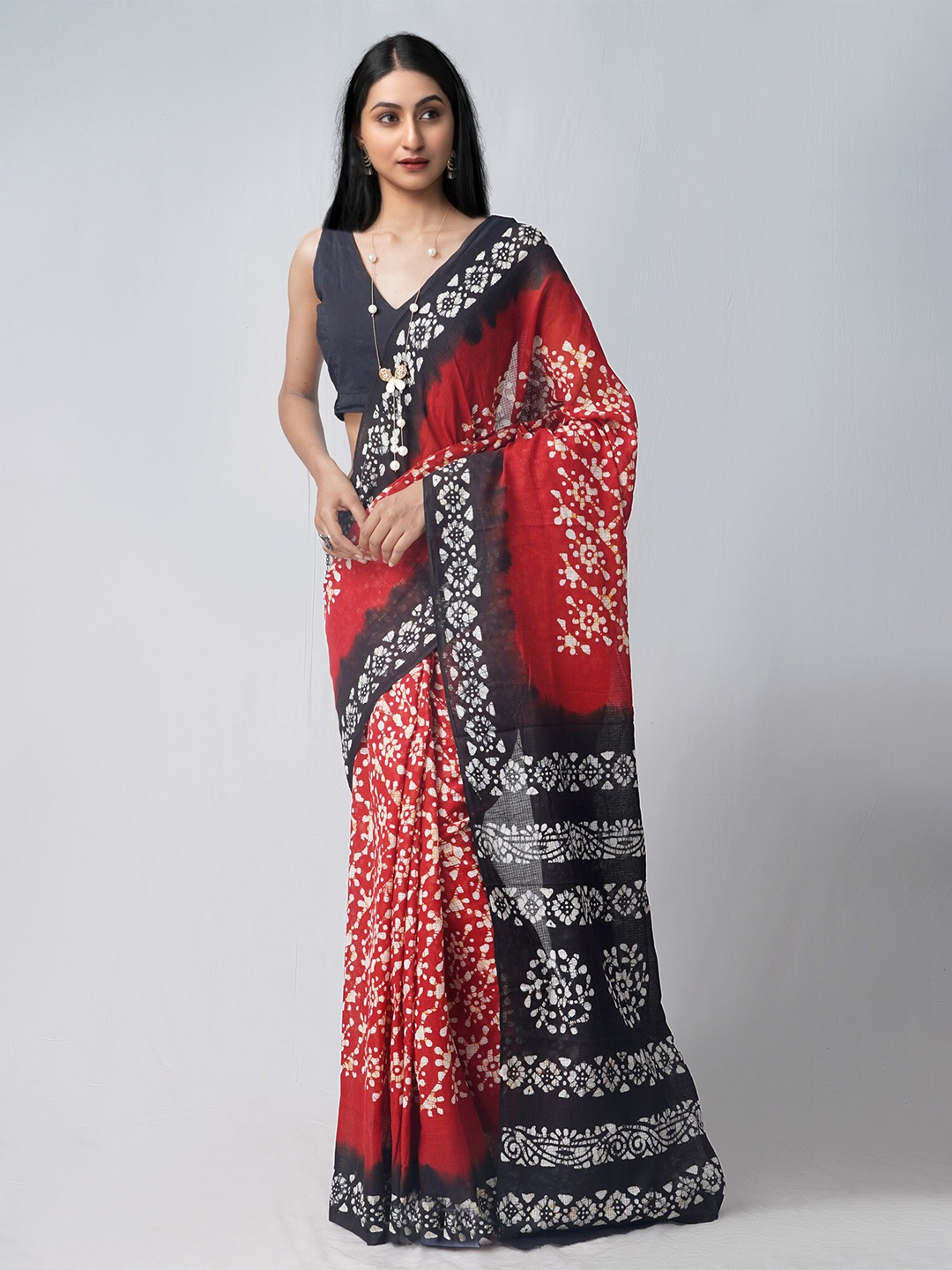 

Unnati Silks Batik Pure Cotton Kota Saree, Red