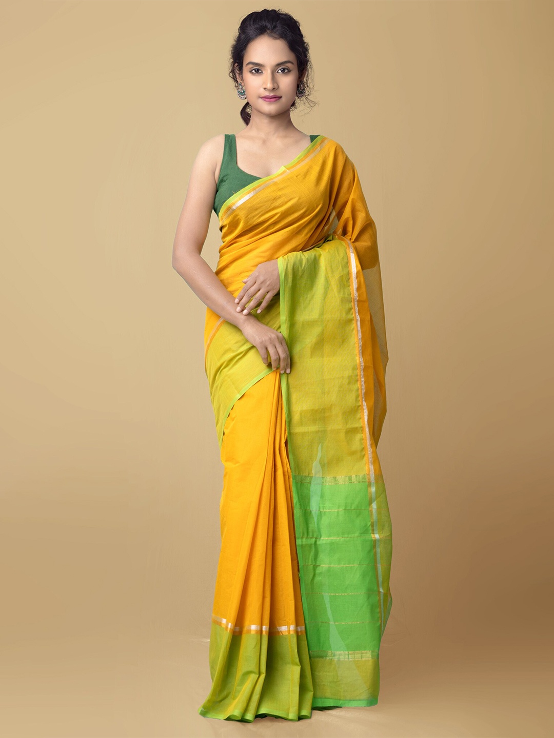 

Unnati Silks Woven Design Pure Cotton Mangalagiri Zari Saree, Orange
