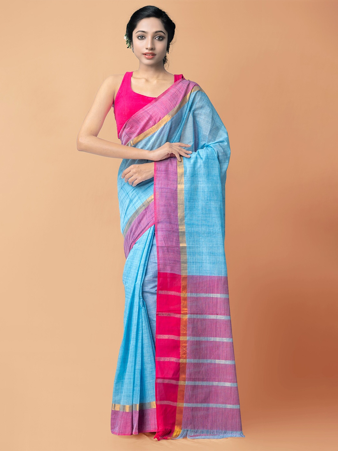 

Unnati Silks Pure Cotton Mangalagiri Zari Saree, Blue