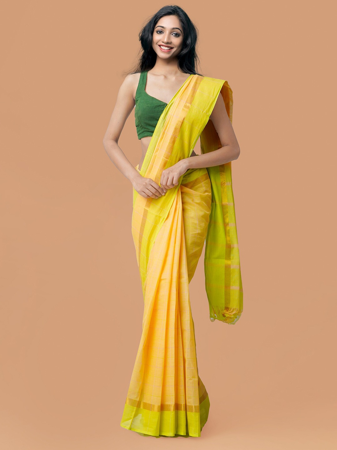 

Unnati Silks Woven Design Pure Cotton Mangalagiri Zari Saree, Orange