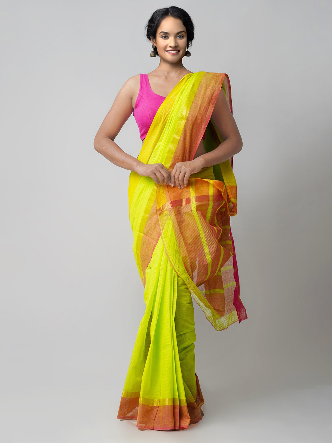 

Unnati Silks Woven Design Pure Cotton Mangalagiri Zari Saree, Green